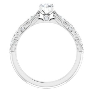 Platinum 4 mm Round Forever Oneâ„¢ Moissanite & 1/10 CTW Diamond Engagement Ring    